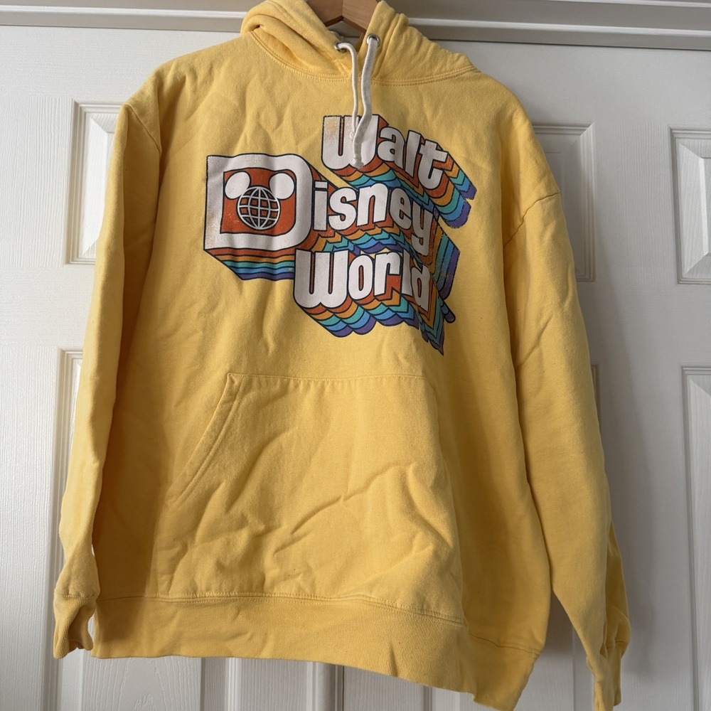 Walt Disney World  Florida Yellow Gold Hoodie Large Sweatshirt  Retro Graphic